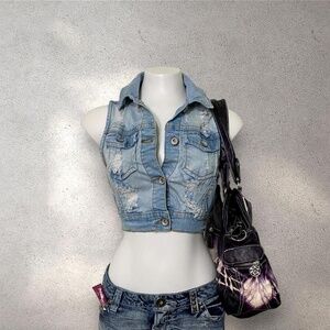 ZANADI Y2K Distressed Denim Crop Vest – Cyber 2000s